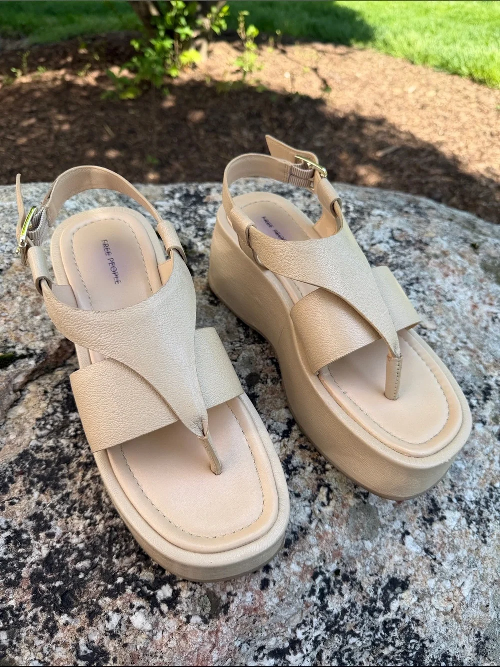 Free People Beige Platform Thong Sandals